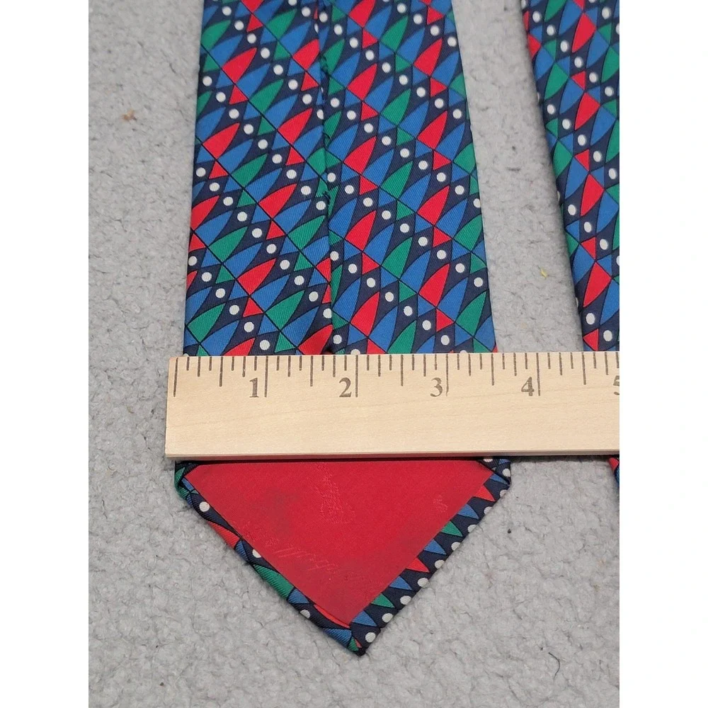 Turnbull Asser Tie Mens Navy Multicolor Geometric Triangles Dots Necktie England